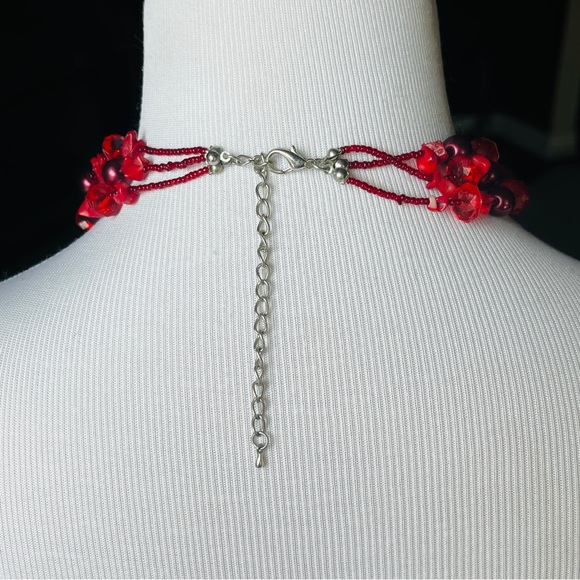 Red Fashion Jewelry Beaded Collar Necklace Multistrand Chic Minimal - Picture 4 of 4